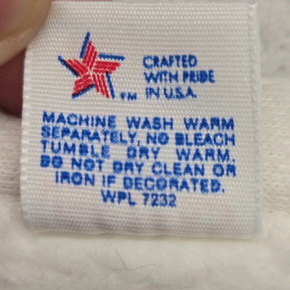 VTG Jerzees By Russell Cardigan Sweater M 1980s White Blue Striped Cotton Blank - Picture 3 of 11